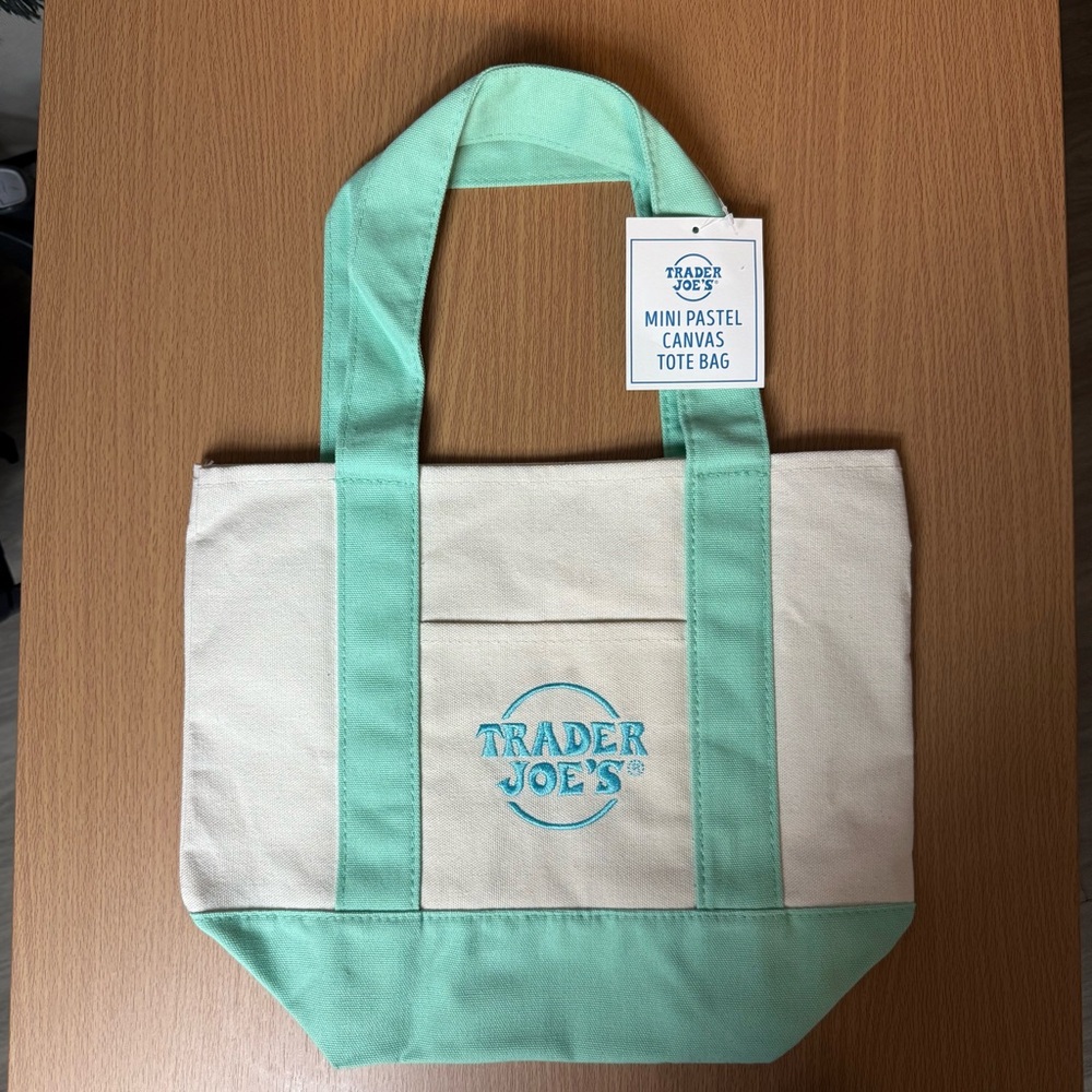 NWT 2026 Limited Trader Joe’s Mini Pastel Canvas Tote Bag - Green